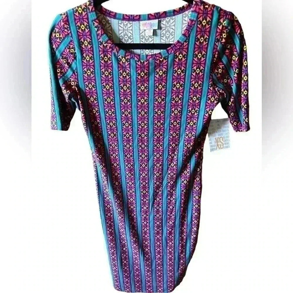 Lularoe XS pink & turquoise leggings material soft julia pencil dress. NWT - Picture 1 of 6